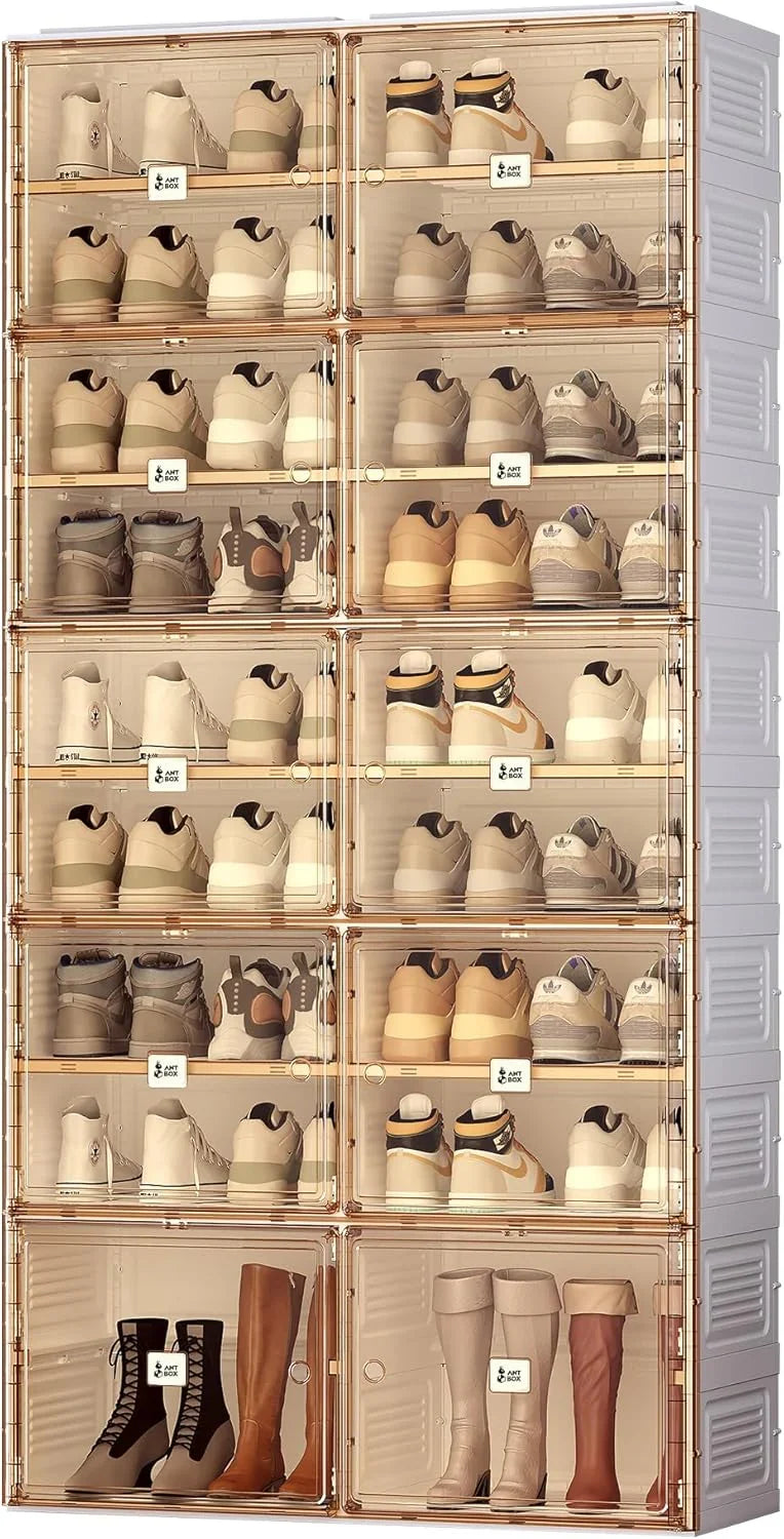Portable shoe rack organizer, suitable for the entrance of the closet, stackable storage cabinet for sports shoes, shoe cabinet with magnetic transparent doors, large plastic storage container box (with lid), with 5 layers, can hold 20 C2138