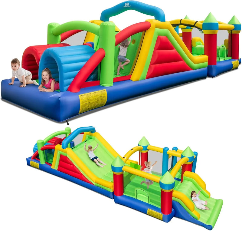 Inflatable Obstacle Course Bounce House, Kids Huge Sectional Bouncy Castle with Dual Slides, Tunnels, Bounce Area, Climbing, Obstacles, Playhouse for Kids Indoor Outdoor Birthday Party Gift Y5881