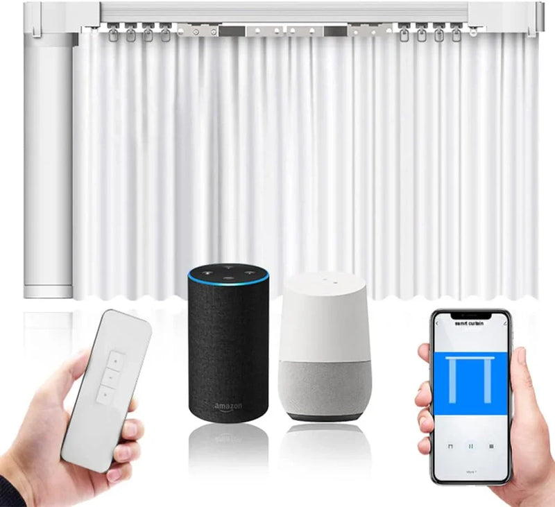 Electric Smart Curtains System, Automatic Curtain Opener, Motorized Curtains Rod with Remote, Compatible with Alexa/Google Home/Tuya App (Up to 204inches) N5780