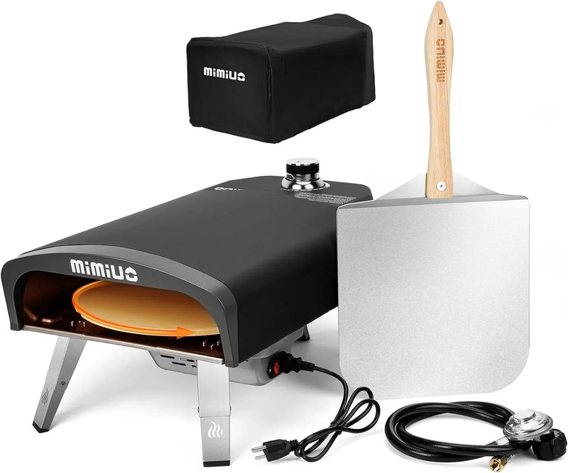 Outdoor gas pizza oven, portable propane pizza grill, equipped with an automatic rotation system and pizza stone E1564
