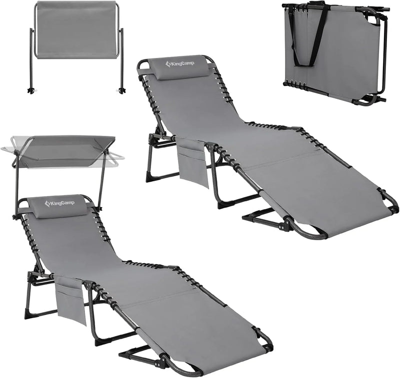 2-Seater Sun Chair with Facial Opening, Outdoor Foldable Portable Lounge Chair, Adjustable Five-Legged Folding Chair, With Sunshade, Suitable for Outdoor Beach, Gray Version Q6779