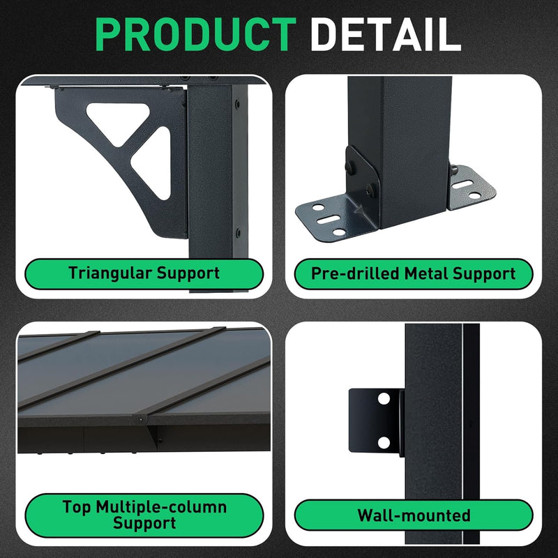 10' x 12' Gazebo for Patio, Gazebo Pergola with Sloped Roof, Large Wall-Mounted Heavy Duty Awnings, for Backyard, Deck, Patio R9773