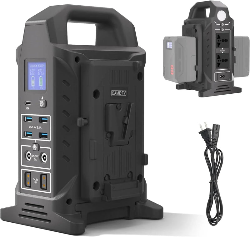 Dual V interface battery charger, power strip 3-in-1 dual-channel charger/multi AC power inverter station, PD 65W/USB-C, compatible with the fully V-lock battery charging of Smallrig Neewer Came TV. H4239