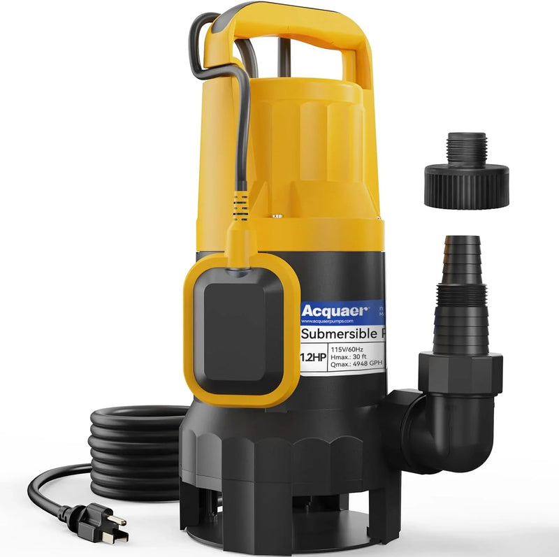 3/4HP Submersible Sewage Effluent Pump, Cast Iron, 115V 6400 GPH Automatic Tethered Float Switch, Sump Pump for Sump Basin, Basement, Residential Sewage, 2'' NPT Discharge L5607