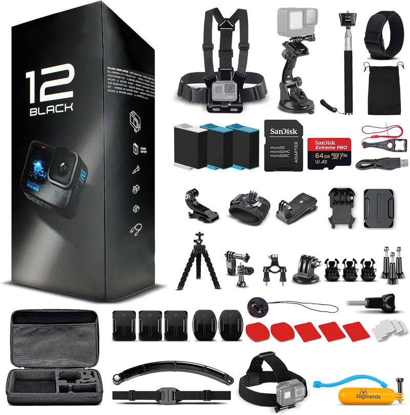 Equipped with a 50-piece accessory kit, 2 spare batteries and a 64GB memory card - a waterproof action camera - 5.3K HDR, 27 million pixels of photos, 1/1.9-inch sensor, live streaming function, webcam, and shake-proof function W1050