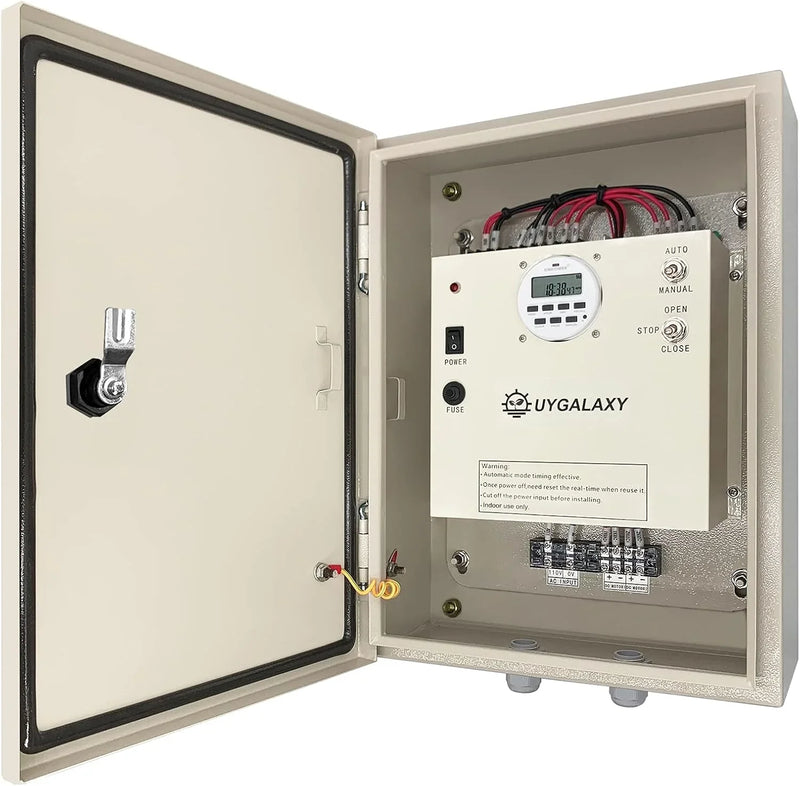 Electrically controlled timer for greenhouse roller shutters (for ventilation) uses an AC 110V to DC 24V transformer for timing control, enabling the opening or closing of the side top curtains of the greenhouse薄膜. N9738