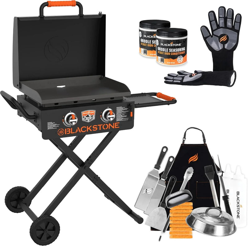 22 Inch Griddle - Portable Omnivore Grill with Flexfold Legs, Includes Accessories, Seasoning, and Griddle Gloves D3215