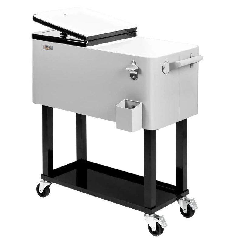 Portable 80 Quart Rolling Ice Chest with Shelf L7779