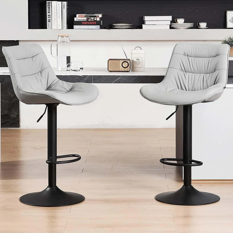 Bar stool set (2-piece) Adjustable rotating style, black color, covered with PU leather and equipped with a backrest, suitable for medium-height stools used in kitchen island or home bar. I9269