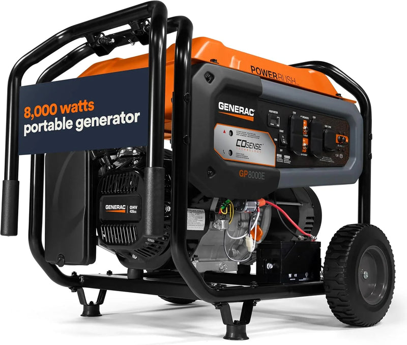 8,000-Watt Gas-Powered Portable Generator - Electric Start with COsense - PowerRush Advanced Technology - Reliable Power for Emergencies, Recreation, Home - 49 State Compliant - Orange/Black A5017