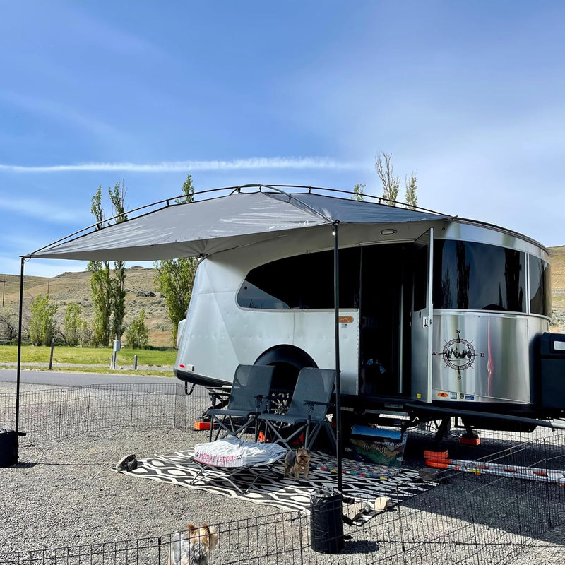 Sunshade portable roof tent, with dimensions of 9 feet by 7 feet, has a large shading area, is lightweight and durable, and is suitable for vehicles such as trucks, SUVs, vans, and camper vans (dark blue) D9448