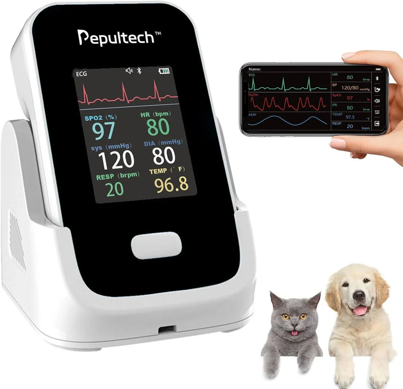 6 Parameters Veterinary Vital Signs Monitor,Wireless Veterinary Pulse Oximeter for Dogs, Rechargeable Blood Pressure Monitor for Pets,Oxygen Spo2 Monitoring Tools for Family Clinic Use O0970