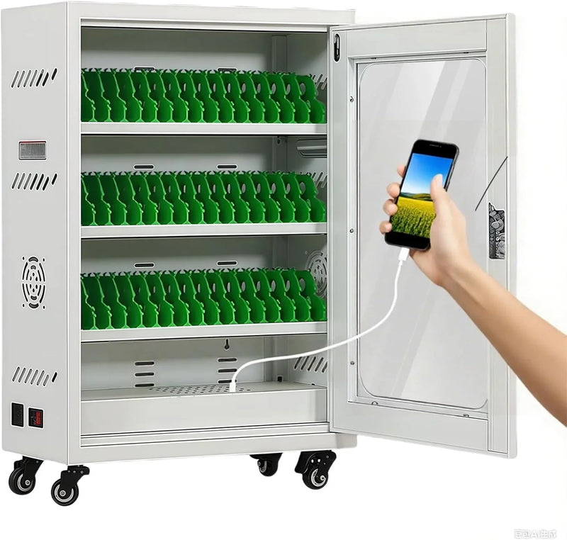 Mobile Charging Cabinet for Cell Phone, 50 Device Charging Station, USB Charging Cart Locker, with Wheels & Combination Lock, Secure Phone Storage Cabinet (50Slots) C3140