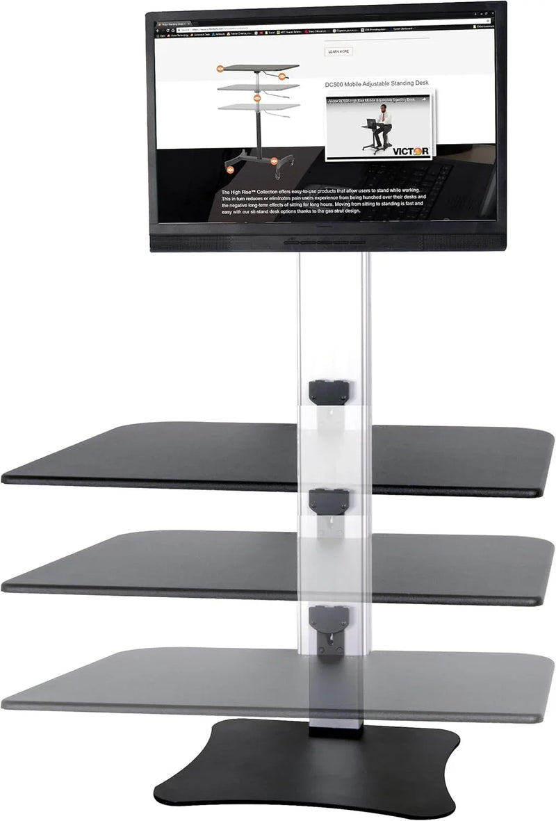 High-position electric triple monitor adjustable desk | Sit-stand dual-purpose work desk for three screens | 28-inch wide work surface | Compatible with any standard desktop | Adjustable monitor stand N0185
