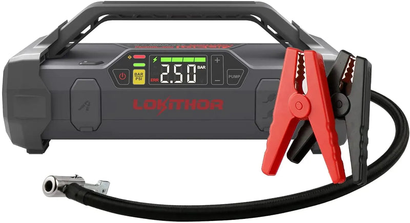 Jump Starter 2000Amp 20000mAh 12V Car Battery Booster Pack for Upto 8L Gas or 6L Diesel, 150 PSI Air Compressor with Damping Technology,Portable Power Bank with Handle Bar and Emergency Light T3891
