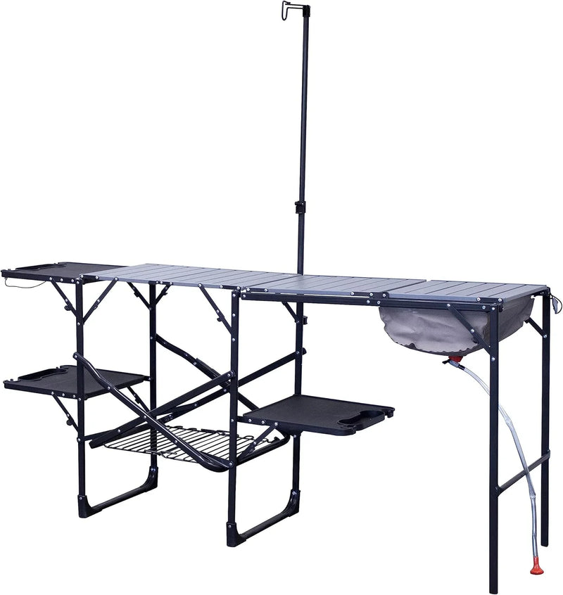 Master Cook Station | Portable Folding Kitchen Table with Soft Shell Sink, Heat Resistant Tabletop & Telescoping Lanter Pole, Perfect for Camping Trips U7436