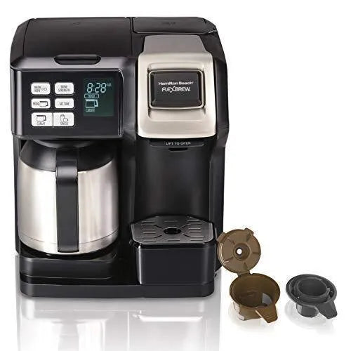 FlexBrew Thermal Coffee Maker, Single Serve & Full Pot, Compatible with K-Cup Pods or Grounds, Programmable, Black and Stainless (49966) K1189