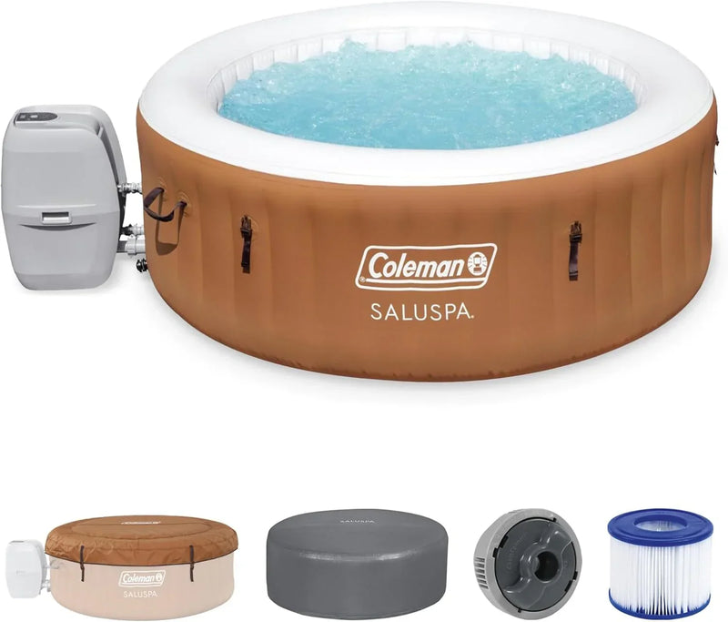 SaluSpa Miami AirJet 2 to 4 Person Round Inflatable Hot Tub Portable Outdoor Spa with 120 Soothing AirJets and Insulated Cover, Black E7278