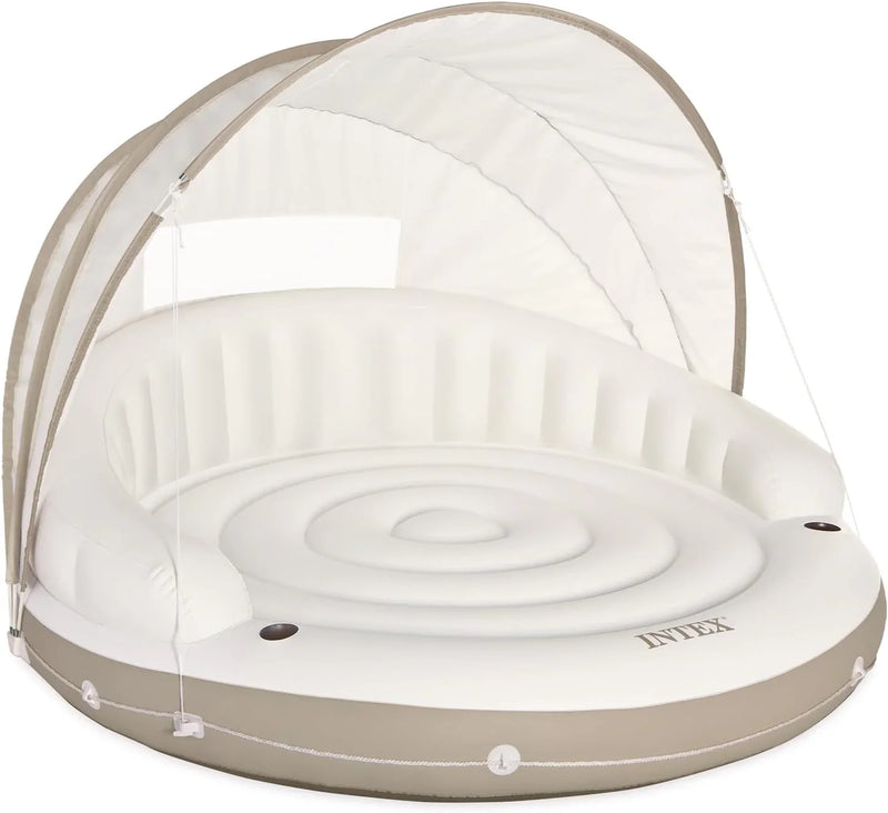 Canopy Island Inflatable Pool Float: Comfortable Lounge Surface – Built-in Cup Holders – Detachable Sunshade – 440lb Max Weight Capacity – 78.5" x 59" E3586