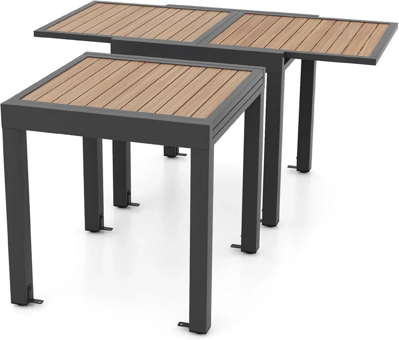Extensible outdoor dining table, patio table, all-weather aluminum frame, large rectangular lawn backyard garden terrace dining table, suitable for 4 to 6 people, dark gray (dark gray, slatted tabletop) S9472