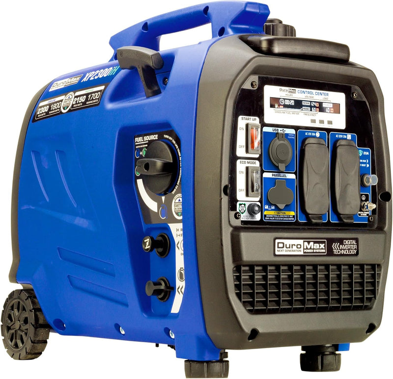 2300-watt dual-fuel portable digital inverter generator - Dual fuel (gasoline and propane), suitable for RVs and emergency use A2588