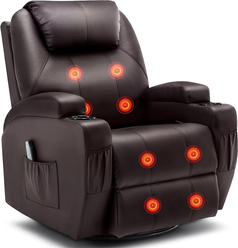 Recliner Chair, Rocking Chair with Massage and Heat, 360° Swivel Recliner Chairs for Adults, Rocker Manual Recliner with Remote Control and Cup Holder Room, Bedroom, Nursery D6997