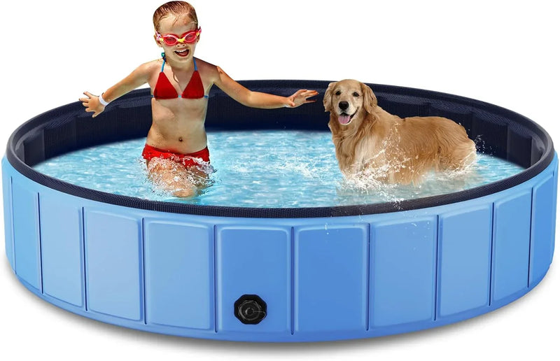 Foldable Dog Swimming Pool, 120"x20" Oversize Collapsable Hard Plastic Potable Bathing Tub for Pet Dog Kiddie Pool Indoor and Outdoor Leakproof PVC Play Pool for Large Dogs Pets Puppy Kids Blue O5270