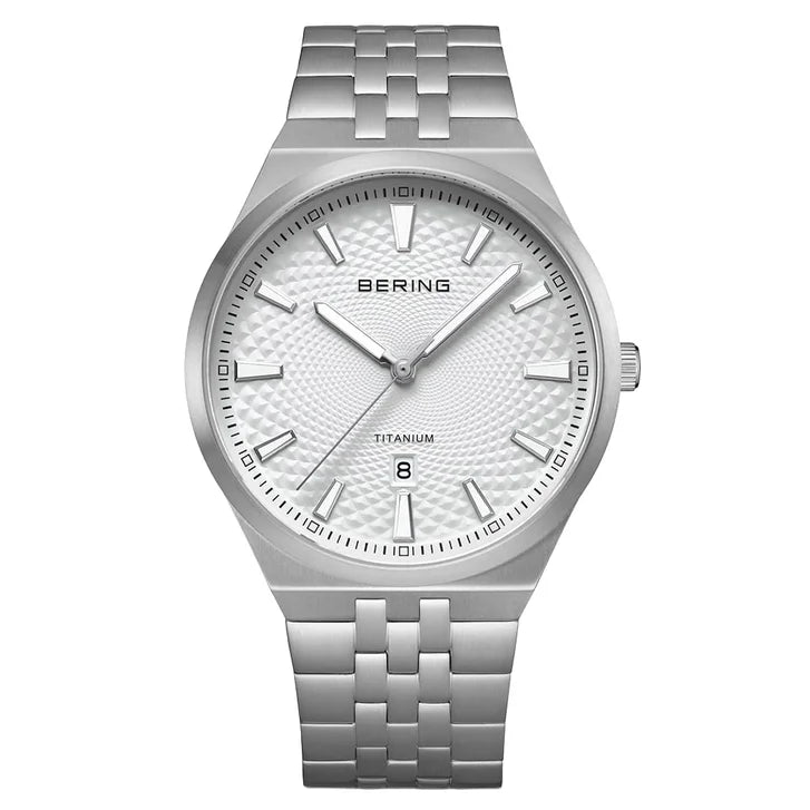 Bering Titanium White Silver-tone Guilloche Dial Men's Watch I0487