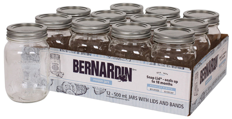 Regular Mouth Glass Mason Jars with Snap Lids, 500 mL, 12 Count V5990