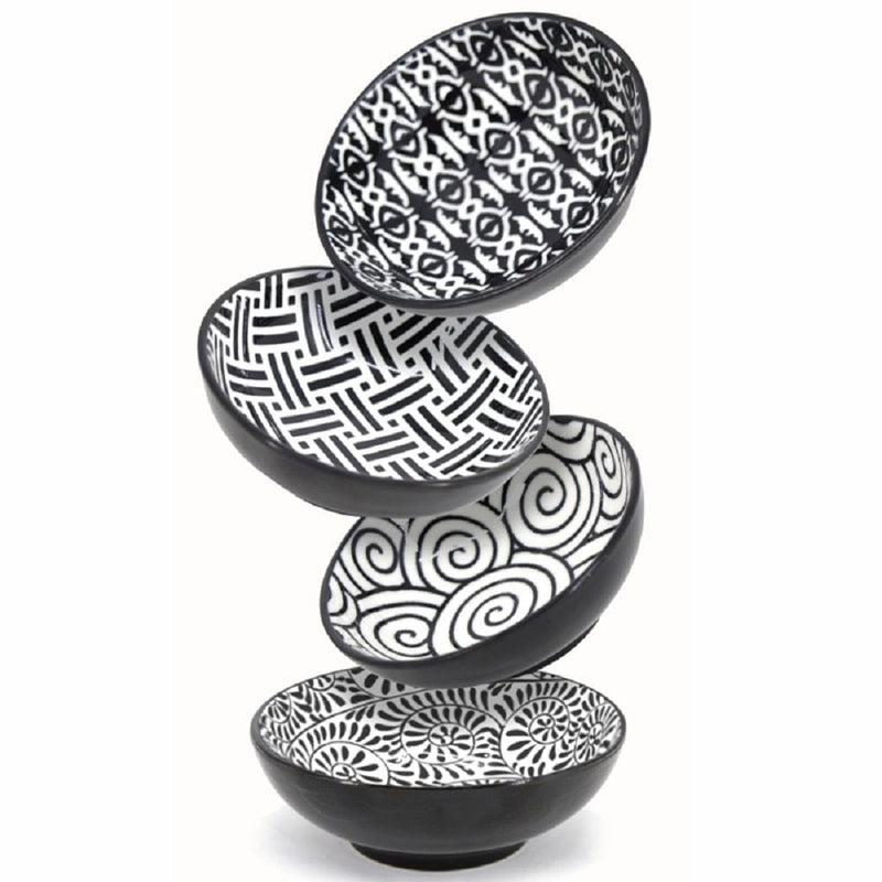 Black & White Patterned Mini Bowls Set, 8-cm, 4-pc A2169