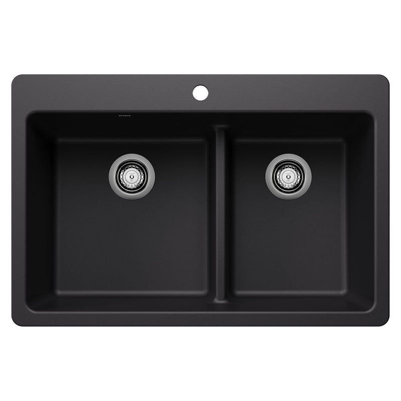 Dual Mount Kitchen Sink with Low Divide, Black, 33-in R1278