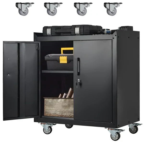 Garage Storage Cabinet with Wheels, 2 Door Tool Cabinet with Adjustable Shelves, Metal Lockable Tool Cabinet, Rolling Tool Chest for Home, 34 H x 30.3 L x 18 W, Assembly Required Z6816