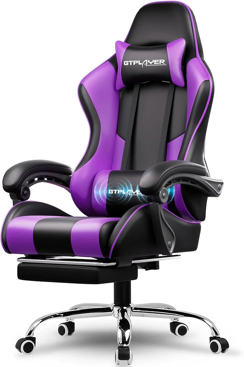 Gaming Chair with Footrest and Lumbar Support – Ergonomic Computer Chair with Headrest, 360° Swivel, Height Adjustable, White A6391