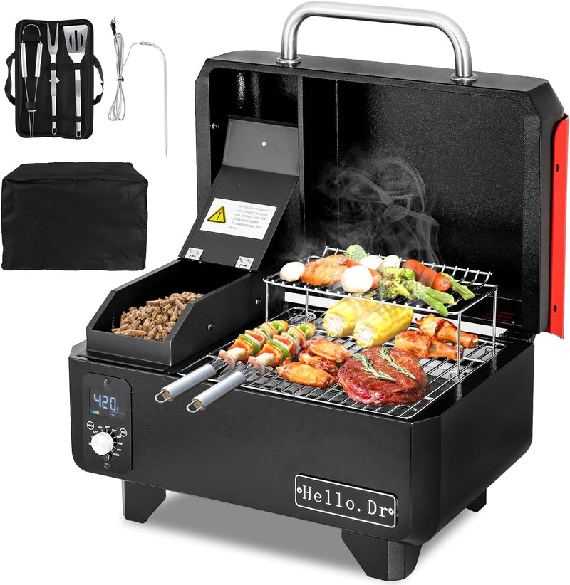 Portable Wood Pellet Grill and Smoker,Electric Outdoor 8 in 1 Tabletop Grills for RV Camping Tailgating RV Cooking BBQ, Intelligent Temperature Control and Superheated Steam Technology C2669