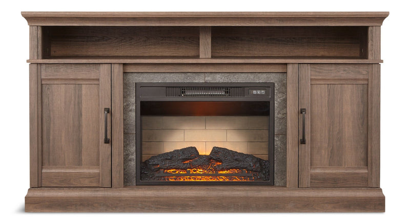 Abbotsford Media Console Electric Fireplace TV Stand, 60-in, 1400W, Includes Remote Control, Brown T4022