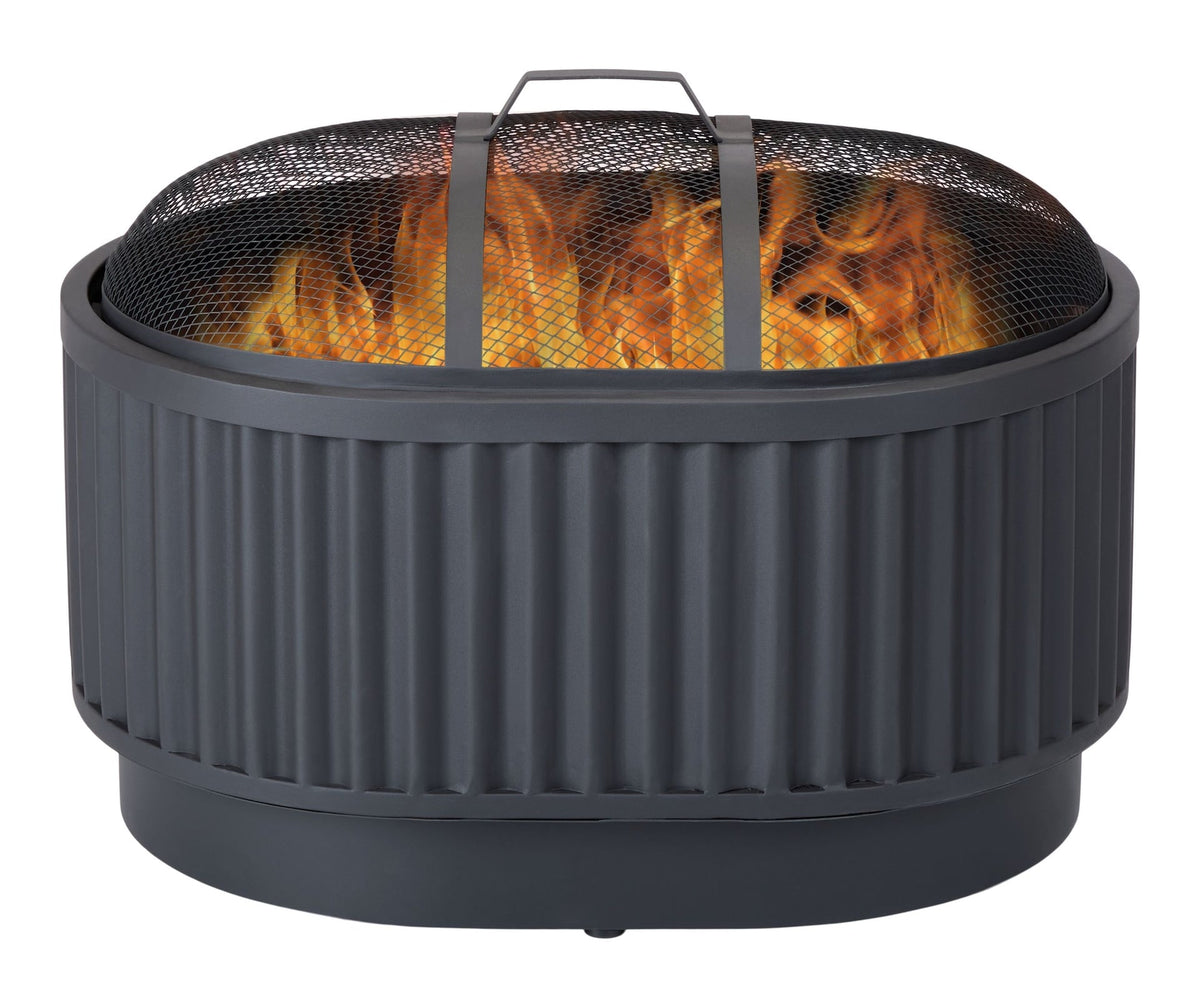 Barbeau Oval Outdoor Fluted Wood Firepit, 28-in, Black