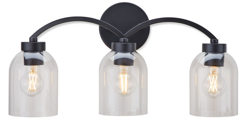 Bentbrook 3-Light Vanity with Glass Shade, Black Z1830