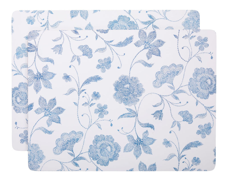 Blue Floral Rectangle Cork Placemat Set, Multi-Coloured, 11-in x 15-in, 2-pk X7408