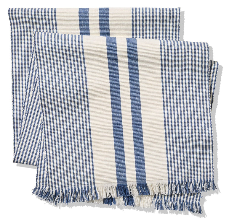 Blue Ribbed Rectangular Cotton Table Runner, 84-in x 15-in U5020
