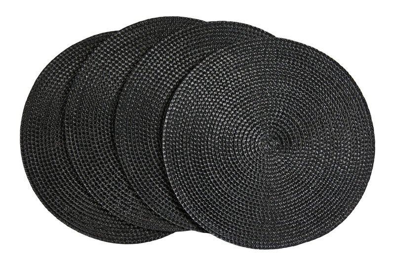 Braided Round Placemats, Black, 15-in Diameter, 4-pk N9666