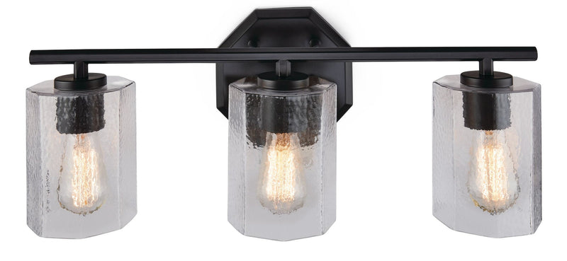 Bridgewater 3-Light Vanity Light Fixture with Rippled Glass Shade, Black O8574