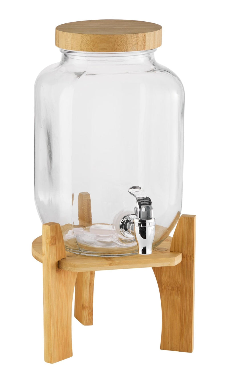 Glass Drink Dispenser, 4-L, with Bamboo Stand & Lid Z8835