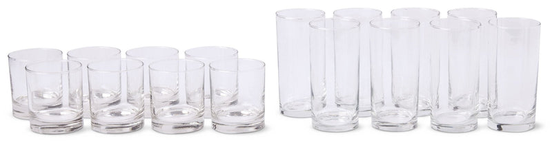 Heavy Base Glassware Tumbler Set, Clear, 11 oz & 15 oz, 16-pc R4557