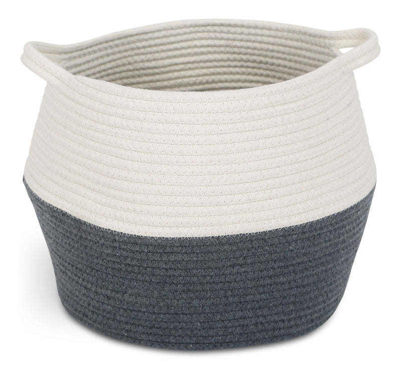 Henley Round Rope Basket, White/Grey, 12.6 x 12.6 x 11.8-in U3886
