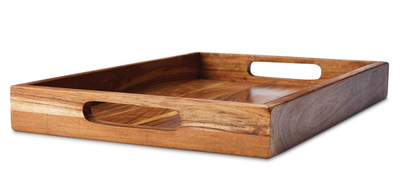 Rectangular Wood Serving Tray with Round Handles, 18-in E0903