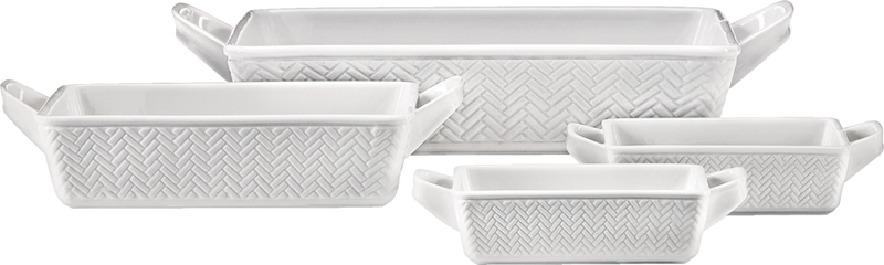 Stoneware Bakeware Set, White, Assorted Sizes, 4-pc M5355