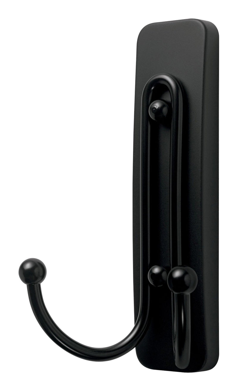 Large Double Hook with Adhesive Strips, Matte Black, 4-lbs, 1 Strip per Pack K9561