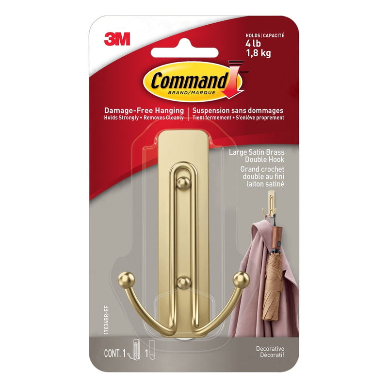 Large Satin Brass Hook, 17036BR-EF | 1 Hook, 1 Strip per Pack X2623