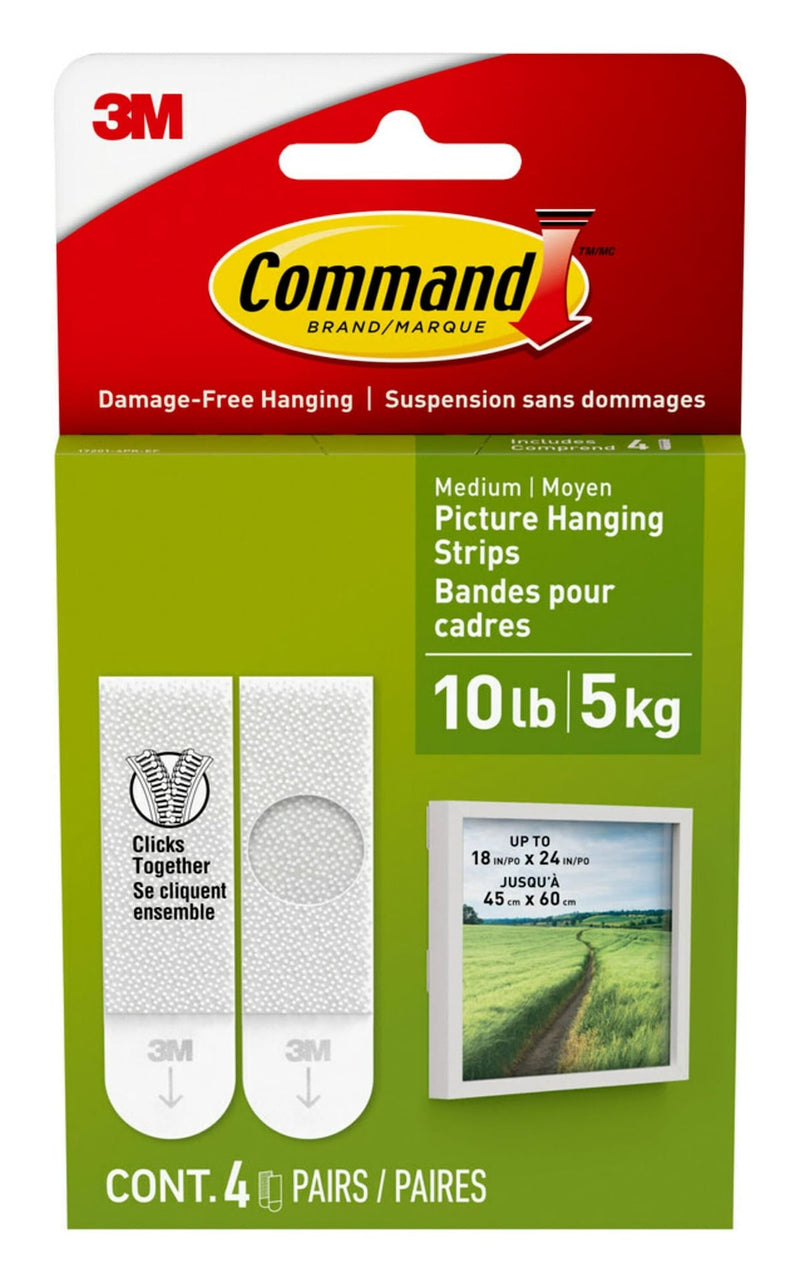 Medium Adhesive Picture Hanging Strips, White, 9-lbs, 3 Strips per Pack Y2581