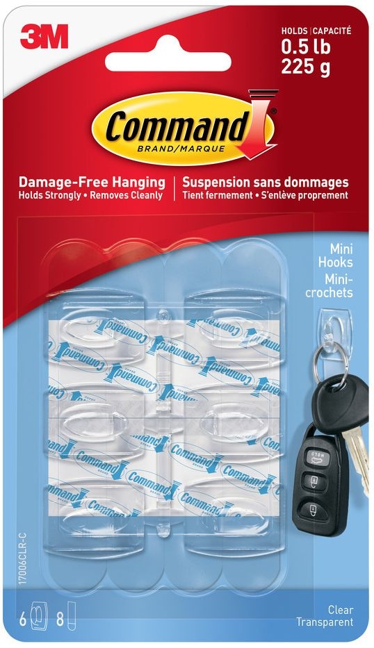 Mini Clear Hooks and Strips Work, Damage Free Hanging, 0.5-lb Capacity V6990